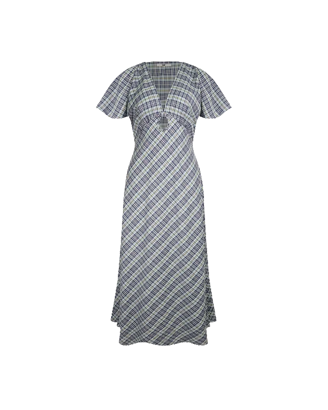 Midi dresses with button - front designs for a classic touch CLOVER MIDI DRESS NAVY YELLOW TARTAN Midi dresses with button - front designs for a classic touch CLOVER MIDI DRESS NAVY YELLOW TARTAN