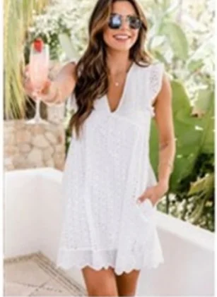 Satin mini dresses for a luxurious feel Pam Cotton Pocketed Tiered Eyelet Dress - White