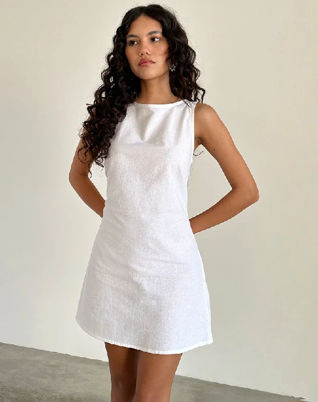 Linen mini dresses for a breathable summer option Ayana Open Back Mini Dress in Off White Linen