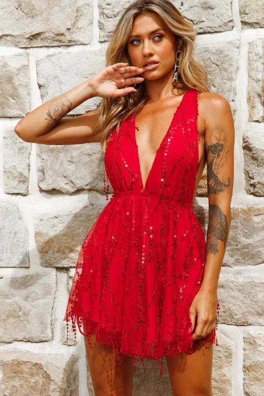 Mini dresses with one - shoulder designs Ariana Sequin Mini Party Dress Red