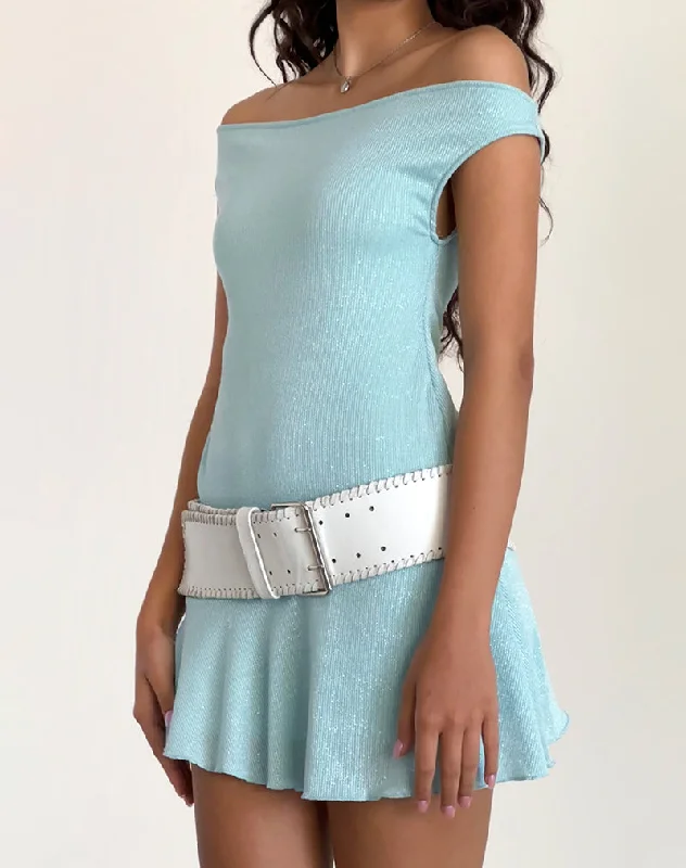 Mini dresses with embroidered details for a unique touch Cynthia Mini Dress in Shimmer Rib Light Blue