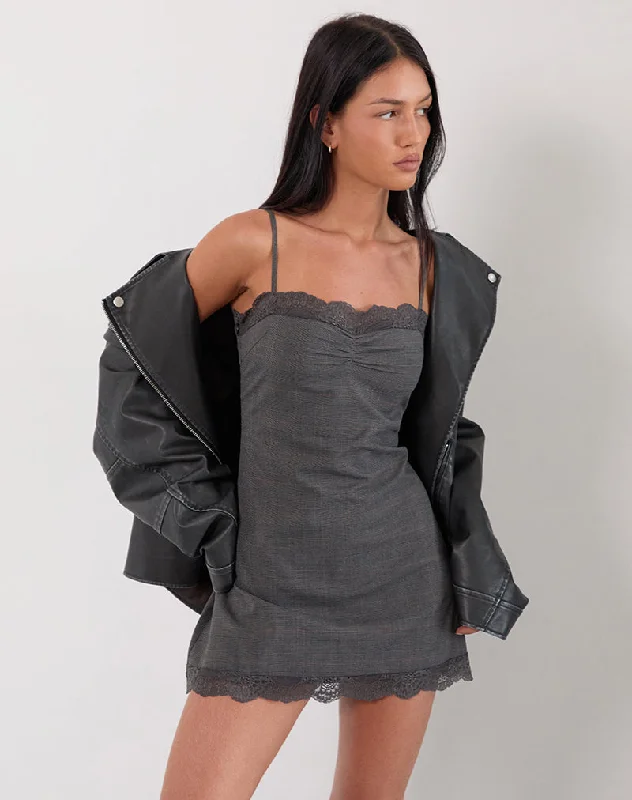 Mini dresses with asymmetric hems for a fashion - forward look Larna Mini Dress in Check Tailoring Grey