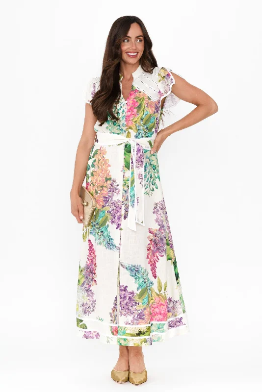 Midi dresses with satin - finish fabrics for a luxurious feel Cristina Wisteria Alba Linen Blend Dress