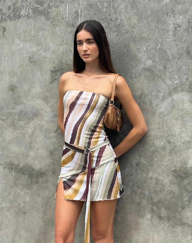 Printed mini dresses for a casual day out Kevsra Bandeau Mini Dress in Mesh Wiggle Sunset
