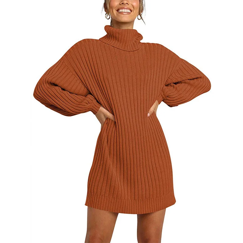 Mini dresses with cold - shoulder designs Frozen Heart Turtleneck Sweater Dress - Clay