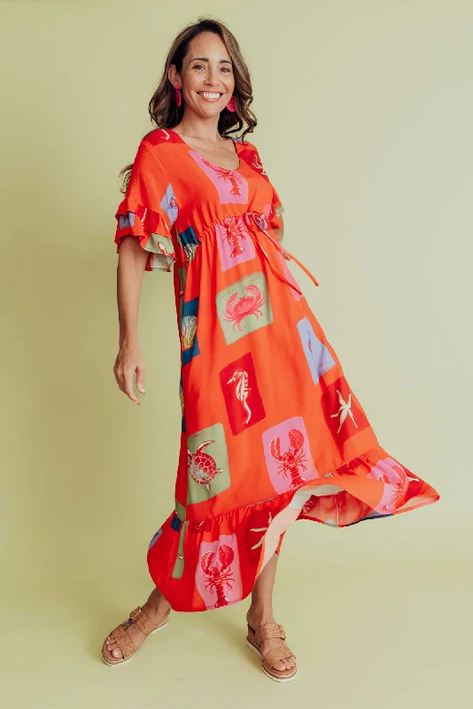 Midi dresses with puff sleeves for a vintage - inspired look Rosemarie Orange Sea Frill Dress Midi dresses with puff sleeves for a vintage - inspired look Rosemarie Orange Sea Frill Dress
