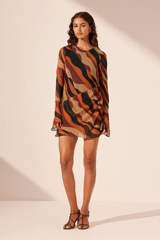 Mini dresses with belted waists for a defined silhouette ANITA LONG SLEEVE GATHERED MINI DRESS