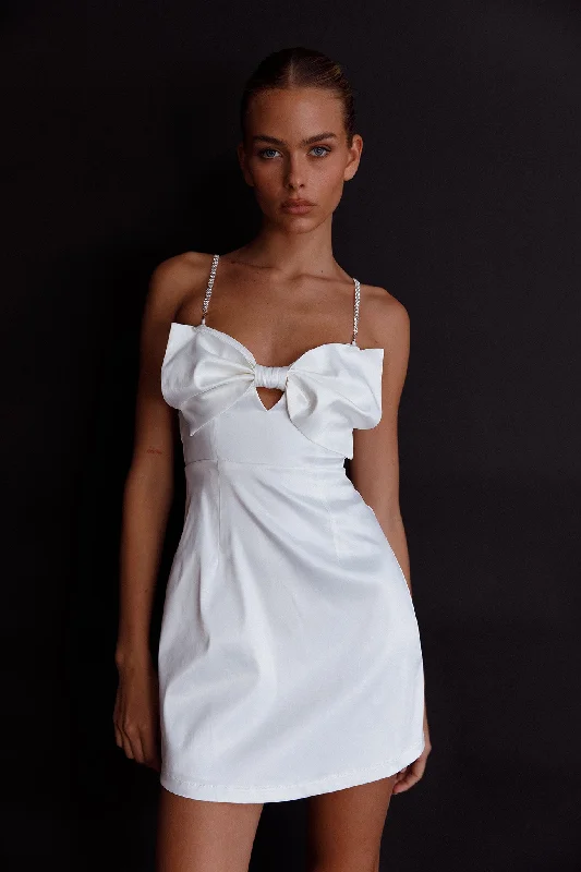 Sequined mini dresses for New Year's Eve Lilly Bow Diamante Mini Dress White