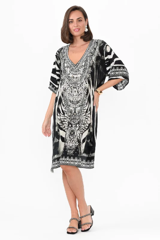 Midi dresses with patchwork patterns for a one - of - a - kind style Zulu Black Silk Dress