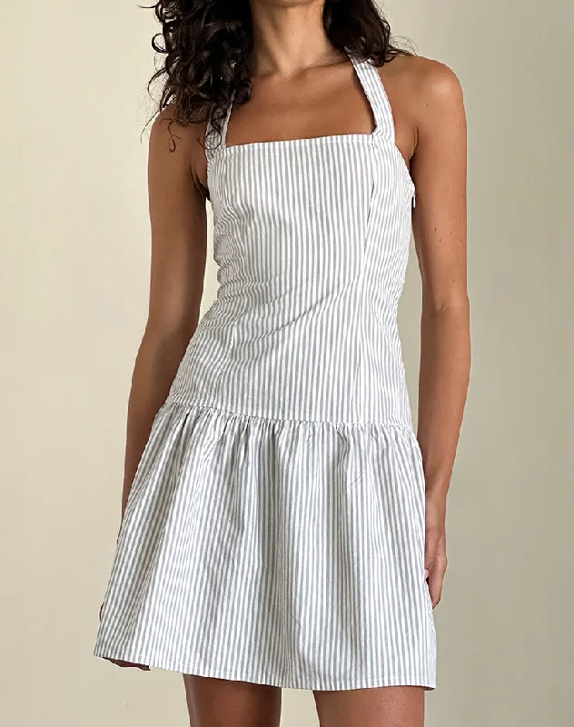 Mini dresses with ribbed textures for a unique appearance Panja Mini Dress in Small Stripe Vertical Grey