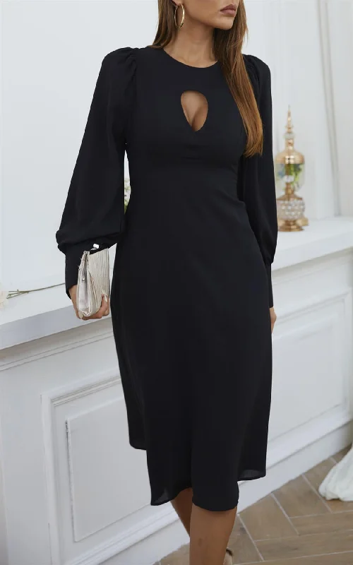 Midi dresses with wrap - around skirts for a customizable fit Midikleid mit Schlüssellochausschnitt in Schwarz