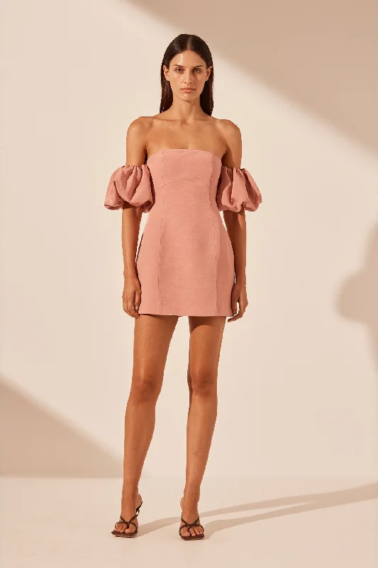 Mini dresses with beaded embellishments for a fancy event VENTO PUFF SLEEVE CONTOUR MINI DRESS - ROSE DAWN