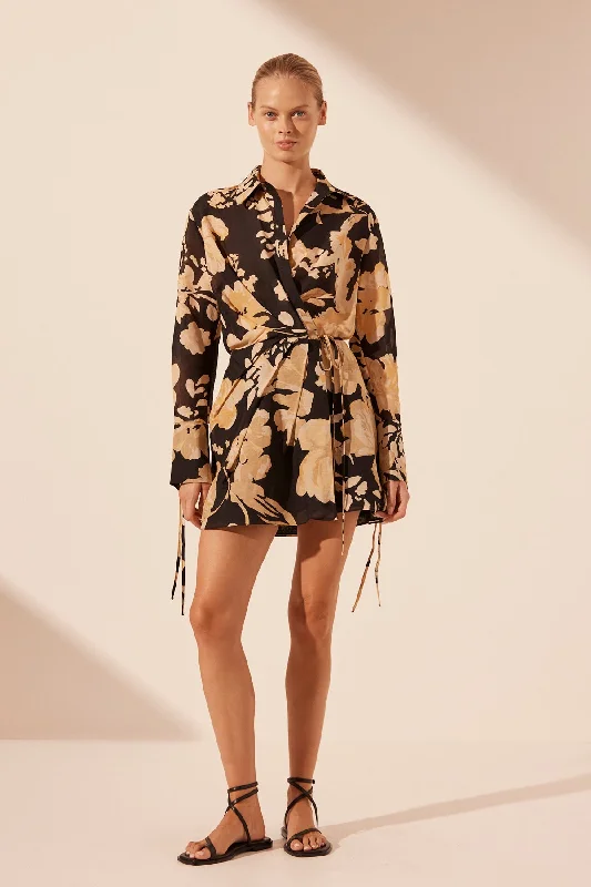Mini dresses with gathered skirts for a voluminous effect XENIA DRAPED SHIRT MINI DRESS
