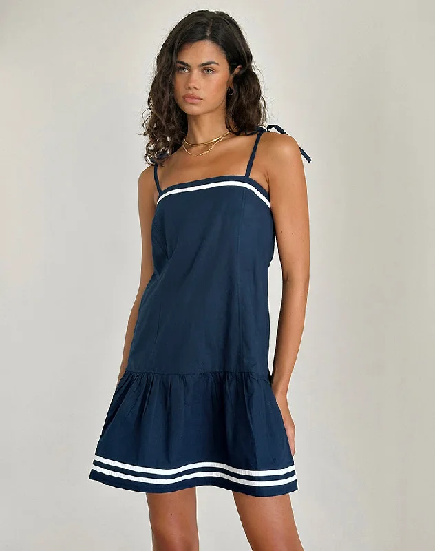 Mini dresses with pleated skirts for a classic look Rodha Cami Mini Dress in Poplin Navy