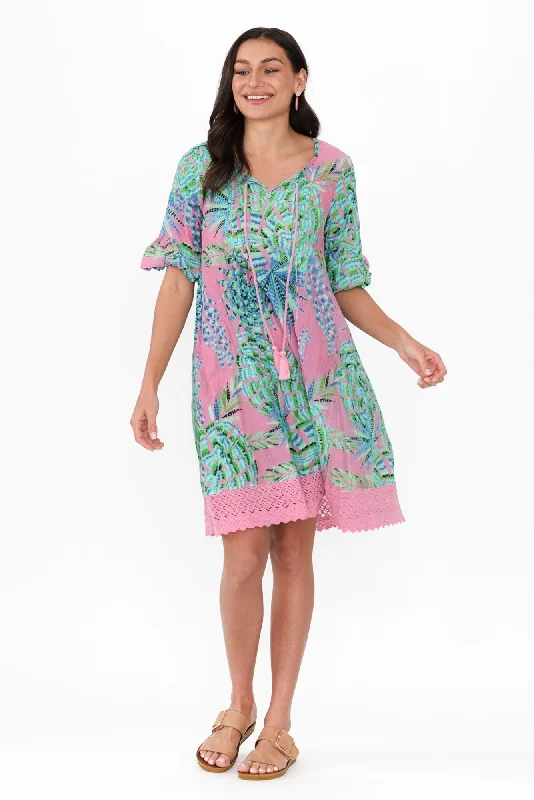 Plaid midi dresses for a fall - themed family gathering Cayman Pink Tropical Cotton Tunic Dress