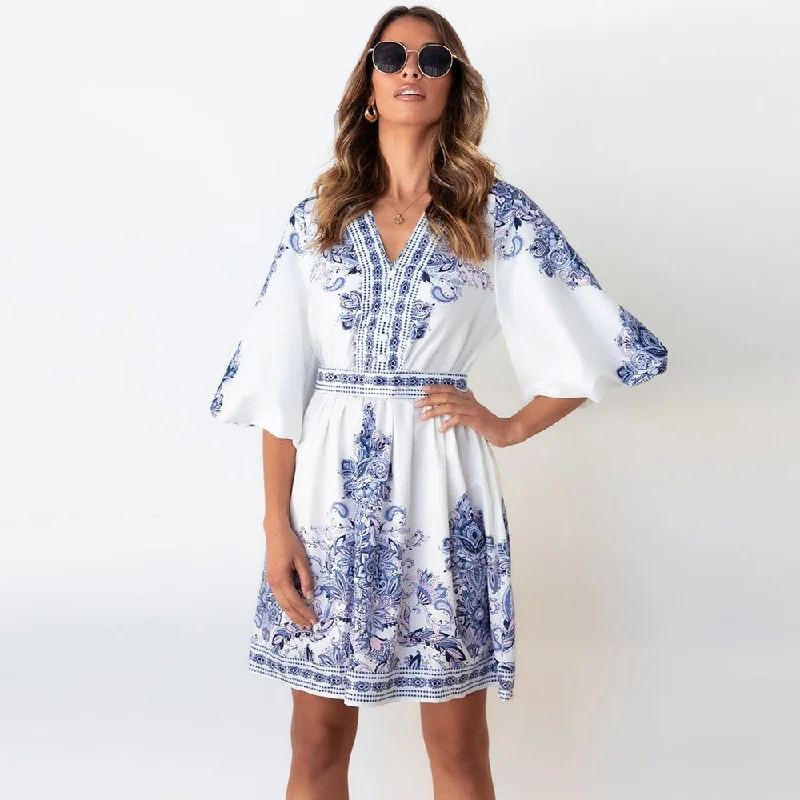 Mini dresses with ruched bodices for a feminine touch Path To Paradise Embroidered Shift Dress