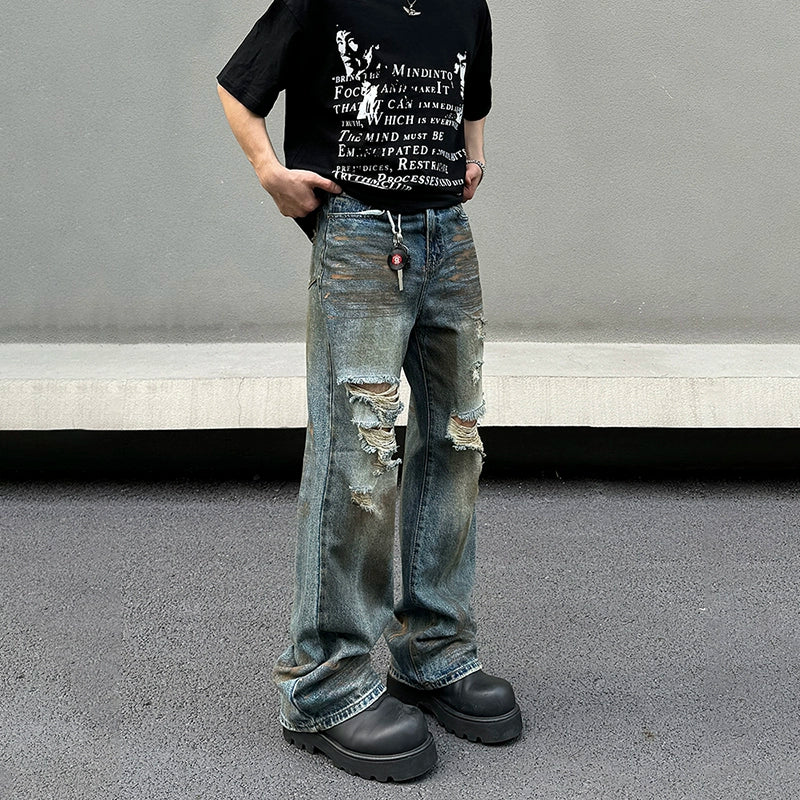 Light - wash women jeans for a fresh and summery appearanceDistressed Wide-Leg Denim Jeans