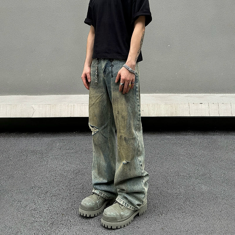 Dark - wash women jeans for a sophisticated and slimming effectEmbroidered Ripped Straight-leg Jeans
