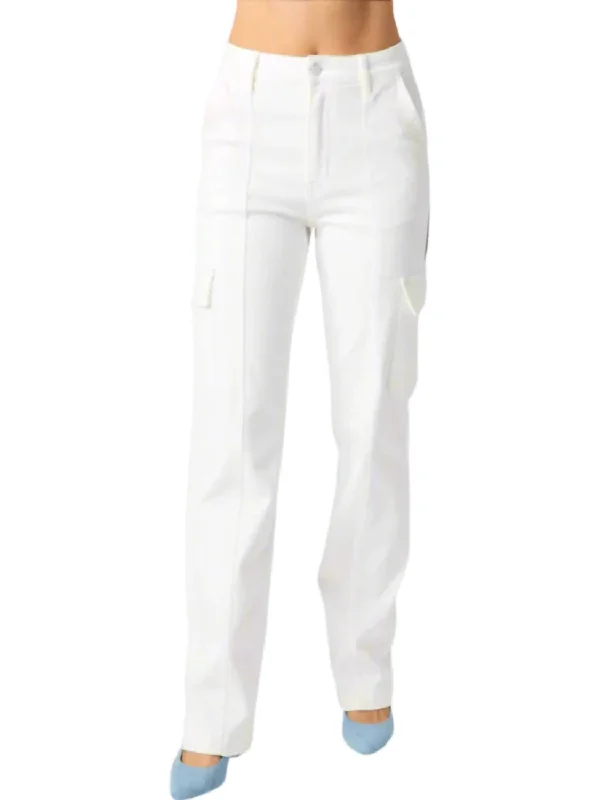 Distressed women jeans for a trendy and edgy lookHigh Rise Cargo Straight Leg Jeans In White Distressed women jeans for a trendy and edgy lookHigh Rise Cargo Straight Leg Jeans In White