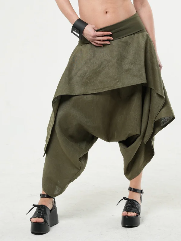 Linen Skirt Pants In Khaki