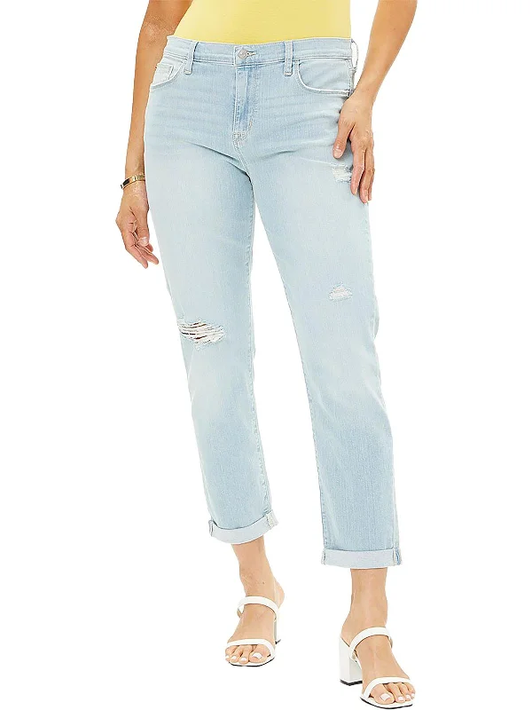 Button - fly women jeans with a traditional touchNatalie Womens Light Wash Destroyed Boyfriend Jeans