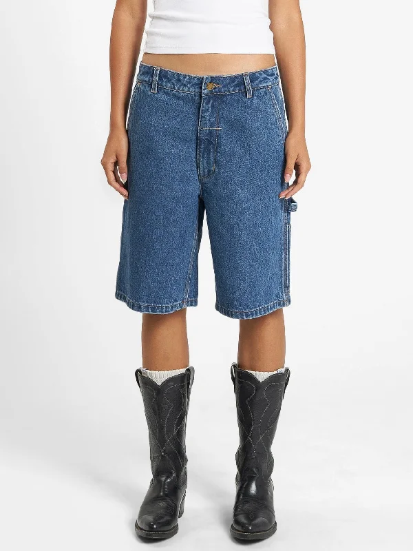Women's Leather - Look Faux Leather Shorts in Black for an Edgy and Bold AppearanceSlouch Carpenter Short - Rinsed Blue