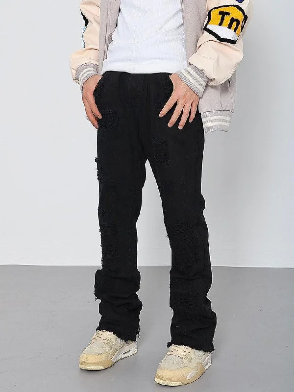 Acid - wash women jeans with a retro finishVintage Slim-fit Ripped Jeans with Rough Edges and Holes