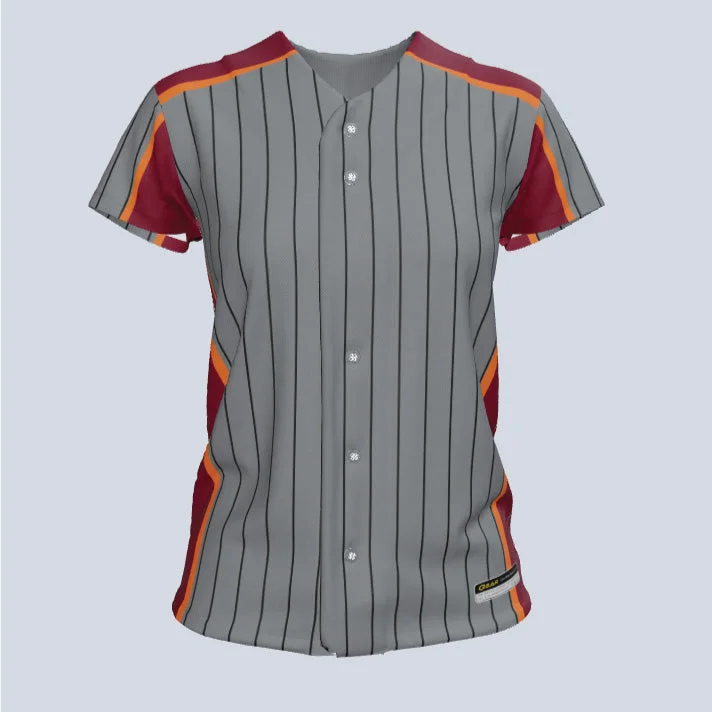 Women's jersey with a reflective strip for visibilityLadies Ruby Full Button Cap Sleeve Custom Softball Jersey Women's jersey with a reflective strip for visibilityLadies Ruby Full Button Cap Sleeve Custom Softball Jersey