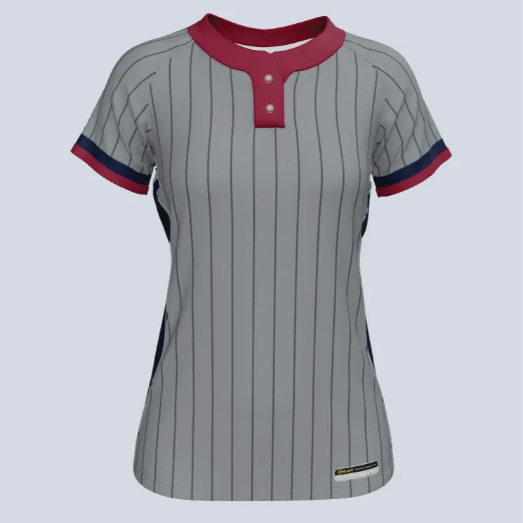 Navy - blue women's jersey for a sporty touchLadies Allpin Two Button Custom Softball Jersey Navy - blue women's jersey for a sporty touchLadies Allpin Two Button Custom Softball Jersey