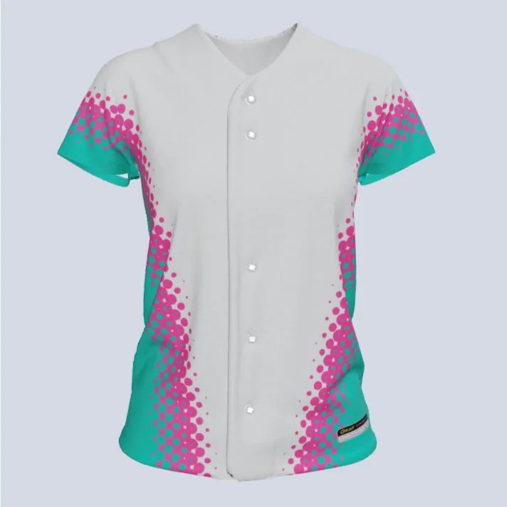 Loose - fitting women's jersey for a relaxed feelLadies Maze Full Button Cap Sleeve Custom Softball Jersey Loose - fitting women's jersey for a relaxed feelLadies Maze Full Button Cap Sleeve Custom Softball Jersey