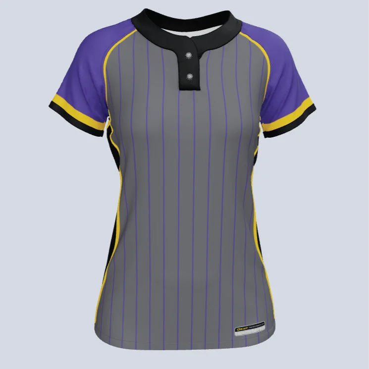 White women's jersey for a clean and fresh appearanceLadies Varsity Two Button Custom Softball Jersey White women's jersey for a clean and fresh appearanceLadies Varsity Two Button Custom Softball Jersey