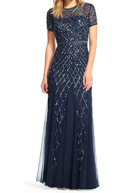 Lace - Embellished Women Dress for an Elegant and Sophisticated AppearanceNavy Embellished Short Sleeves Mermaid Gown Lace - Embellished Women Dress for an Elegant and Sophisticated AppearanceNavy Embellished Short Sleeves Mermaid Gown