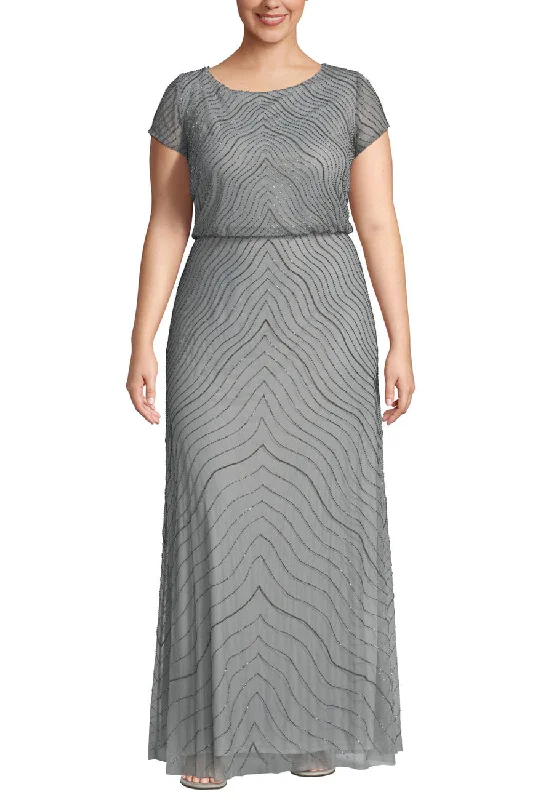 Silver Wavy Sequins Short Sleeves Gown