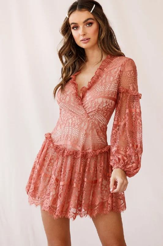 Wrap - Style Women Dress with Adjustable Fit for All Body TypesAlbany Open Back Frill Dress Rose Wrap - Style Women Dress with Adjustable Fit for All Body TypesAlbany Open Back Frill Dress Rose