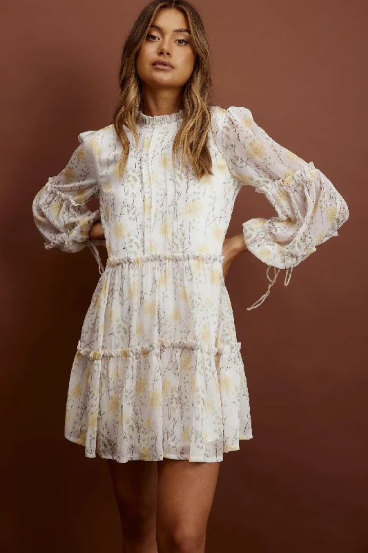 Backless Women Dress for a Sexy and Alluring Look at Evening EventsBeatrix High Neck Balloon Sleeve Dress Floral Yellow Backless Women Dress for a Sexy and Alluring Look at Evening EventsBeatrix High Neck Balloon Sleeve Dress Floral Yellow