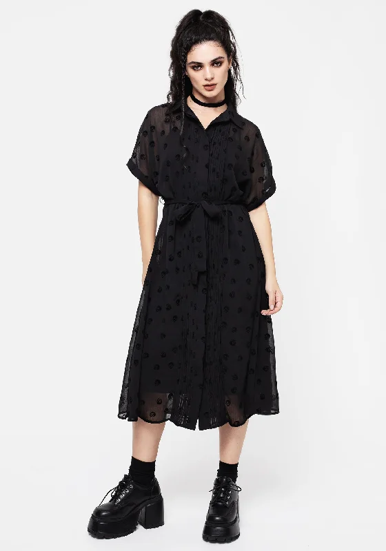Ball Gown Women Dress with a Full Skirt for a Princess - like LookBones Flocked Pintuck Chiffon Midi Shirt Dress Ball Gown Women Dress with a Full Skirt for a Princess - like LookBones Flocked Pintuck Chiffon Midi Shirt Dress