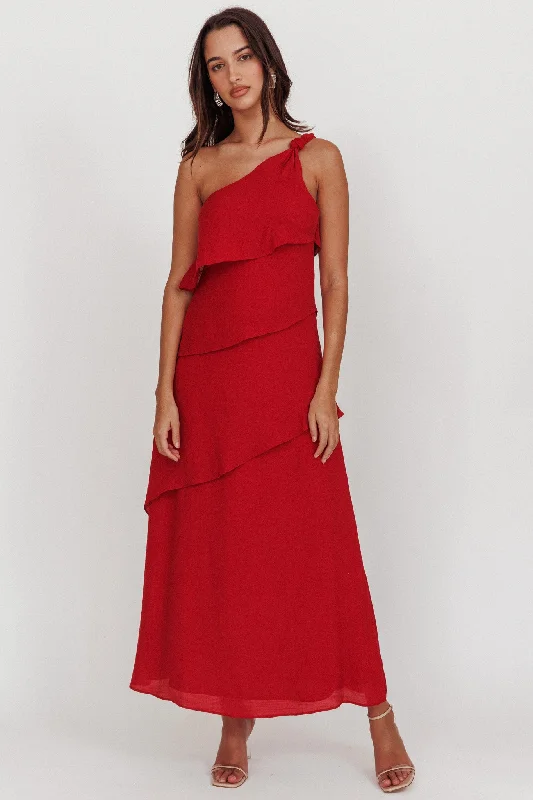 Empire Waist Women Dress to Accentuate the Bust and Conceal the WaistDelwyn One-Shoulder Maxi Dress Red Empire Waist Women Dress to Accentuate the Bust and Conceal the WaistDelwyn One-Shoulder Maxi Dress Red