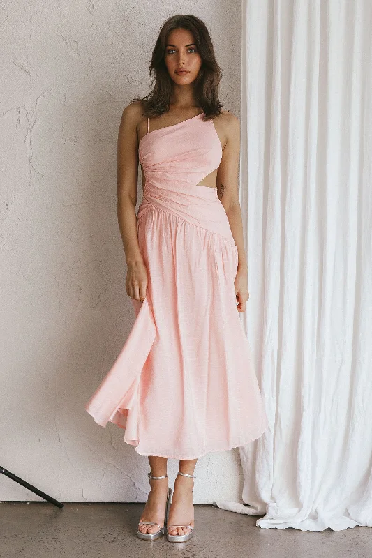 Ball Gown Women Dress with a Full Skirt for a Princess - like LookDestination Open Back Midi Dress Blush Ball Gown Women Dress with a Full Skirt for a Princess - like LookDestination Open Back Midi Dress Blush