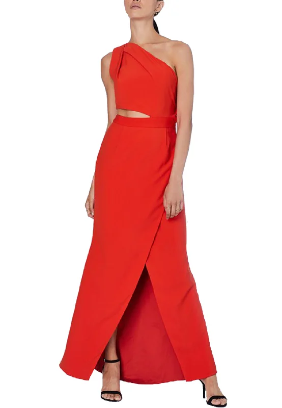 Red Tien One Shoulder Cutout Maxi Dress