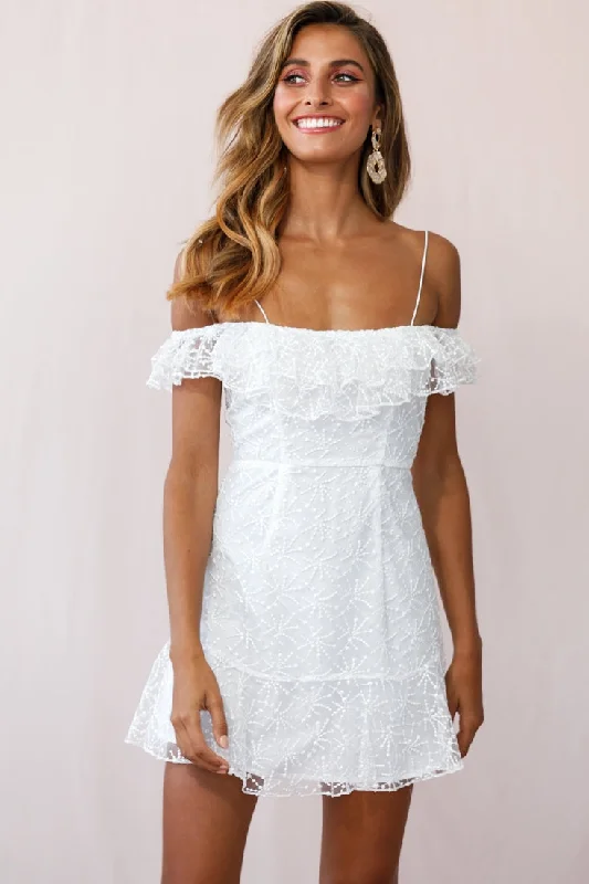 Enchanted Fine Mesh Frill Dress White