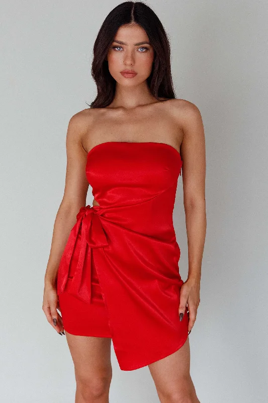 Lace - Embellished Women Dress for an Elegant and Sophisticated AppearanceEyes For You Waist Tie Mini Dress Red