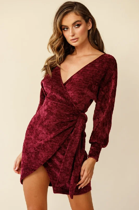 Sheath Women Dress with a Tailored Fit for a Professional LookIsolde Ribbed Velour Wrap Dress Plum Sheath Women Dress with a Tailored Fit for a Professional LookIsolde Ribbed Velour Wrap Dress Plum