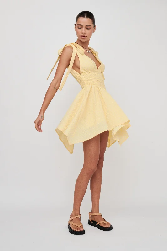 Lido Tied Shoulder Shirred Romper Lemon