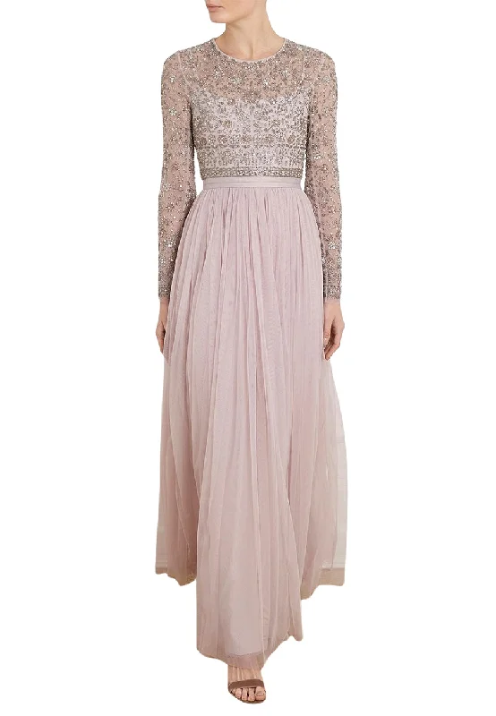Mermaid - Style Women Dress with a Fitted Silhouette for Special OccasionsLilac Andromeda Long Sleeves Embellished Maxi Dress Mermaid - Style Women Dress with a Fitted Silhouette for Special OccasionsLilac Andromeda Long Sleeves Embellished Maxi Dress