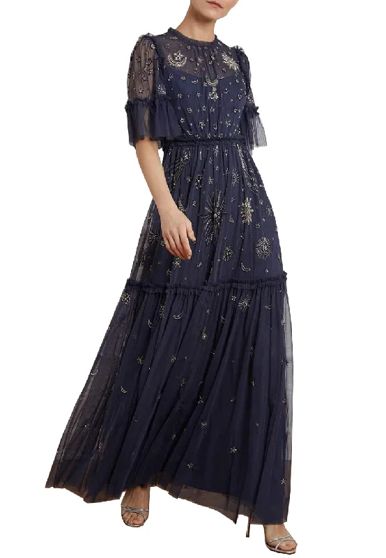 Mini Women Dress with a Short Hem for a Young and Trendy StyleNavy Jasmine Ether Moon and Stars Embellished Maxi Dress Mini Women Dress with a Short Hem for a Young and Trendy StyleNavy Jasmine Ether Moon and Stars Embellished Maxi Dress
