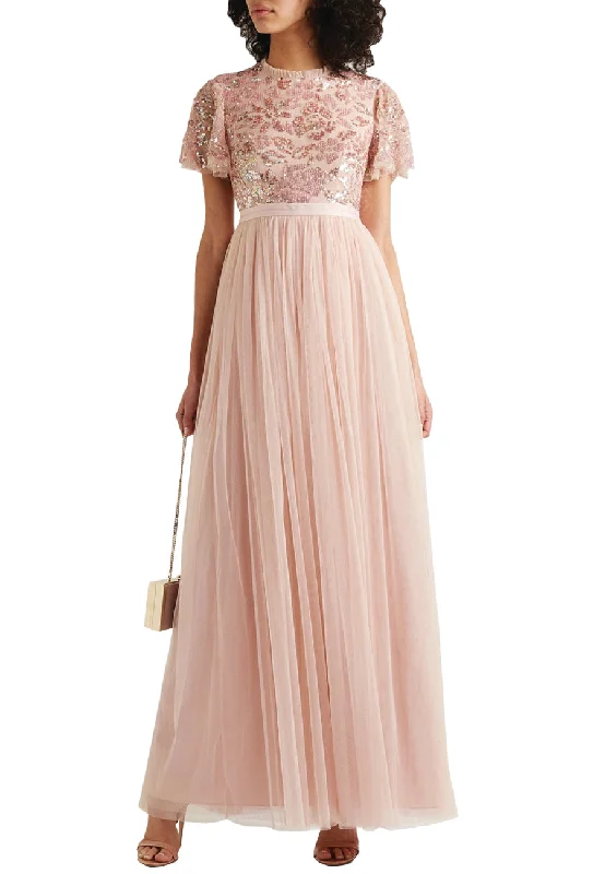 Pink Dream Rose Tonal Sequins Open Back Gown