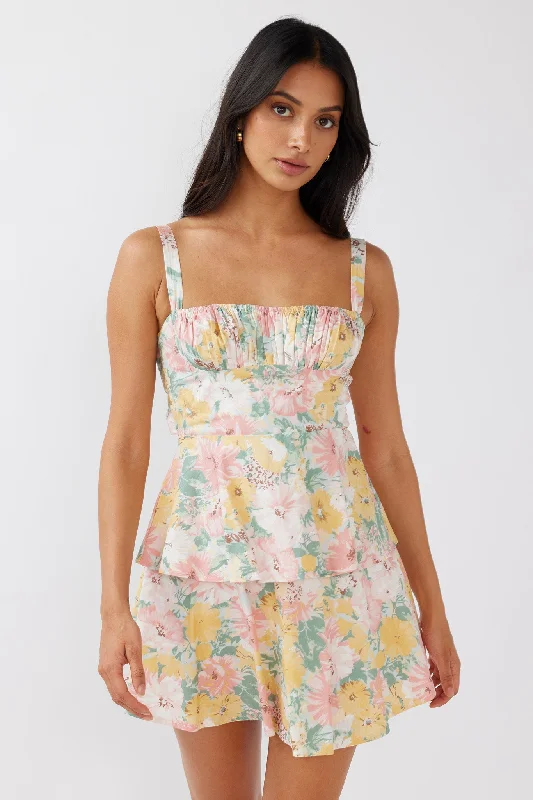 Backless Women Dress for a Sexy and Alluring Look at Evening EventsProvence Bloom Tiered Mini Dress Multi Blush Backless Women Dress for a Sexy and Alluring Look at Evening EventsProvence Bloom Tiered Mini Dress Multi Blush