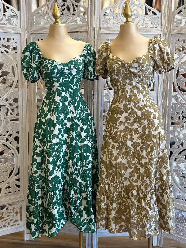 Wrap - Style Women Dress with Adjustable Fit for All Body TypesPuff Sleeve Floral Maxi Dress- Slightly Stretchy Wrap - Style Women Dress with Adjustable Fit for All Body TypesPuff Sleeve Floral Maxi Dress- Slightly Stretchy