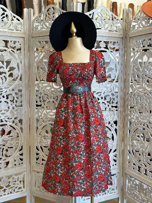 Sleeveless Women Dress in Bright Colors for Summer PartiesRed Floral Square Neck Dress- Stretchy Sleeveless Women Dress in Bright Colors for Summer PartiesRed Floral Square Neck Dress- Stretchy
