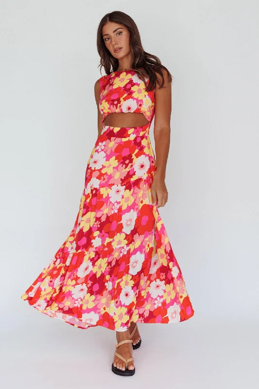 Wrap - Style Women Dress with Adjustable Fit for All Body TypesShaniqua Cut-Out Sleeveless Midi Dress Floral Pink Wrap - Style Women Dress with Adjustable Fit for All Body TypesShaniqua Cut-Out Sleeveless Midi Dress Floral Pink